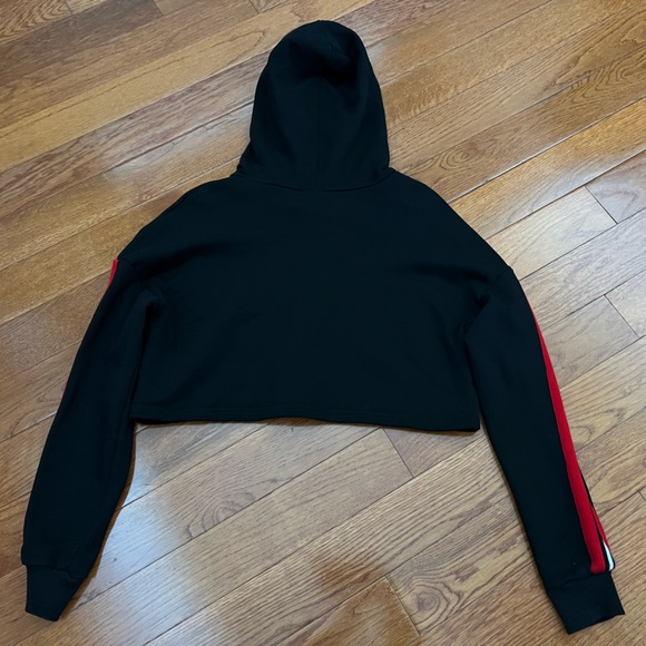 Dance & Marvel black cropped hoodie with red & white racing stripe sleeve - Picture 2 of 3